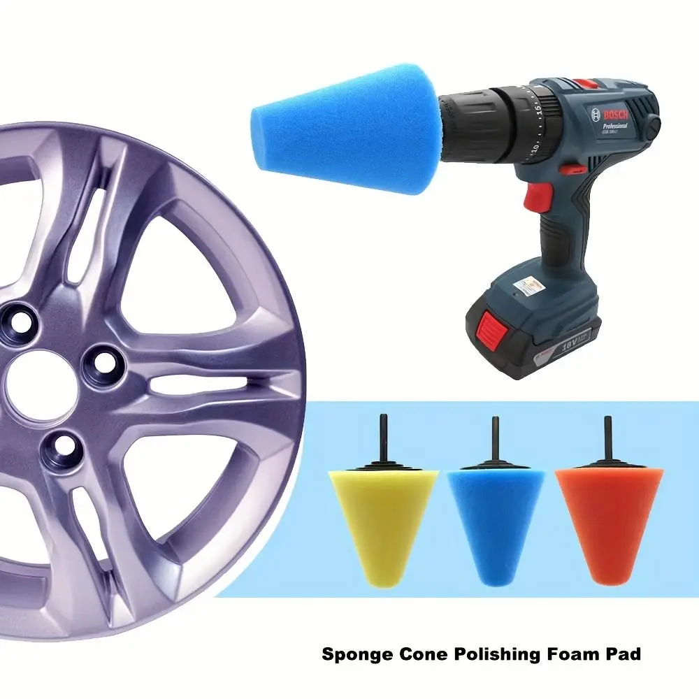 1 piece wheel hub rim polishing sponge, wheel details polishing sponge, car wheel hub steel ring polishing sponge head polishing disc conical sponge ball dead corner polishing wheel car beauty products