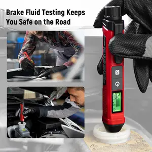 Brake Fluid Tester Pen with Corrosion-Resistant Probe High-Precision Moisture Detection Data Hold Buzzer Alarm Tri-Color Backlight for Automotive Maintenance