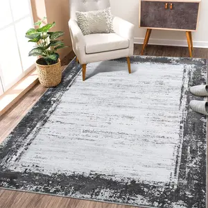 Washable Runner Rug Modern Bordered Runner Rug Ultra-Thin Low Pile Entryway Rug Runner Non Slip Foldable Floor Carpet Distressed Throw Rugs for Hallway Laundry Kitchen Bedside