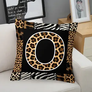 Leopard Print Initial O-T Pattern Cushion, Zipper Closure Square Pillow, Vintage Style Decorative Throw Pillow, All Season Birthday Gift