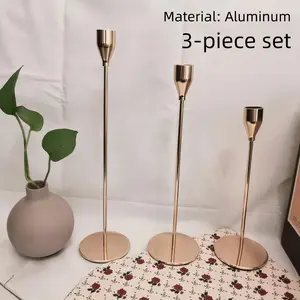 European Style Candle Holders Set, Metal Aluminum Small Candlesticks Decor, Romantic Dinner Table Decoration, Vintage Candle Stickers