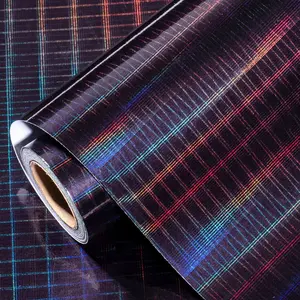 Holographic Wrapping Paper Roll, Black  Wrap with Shiny Plaid  Metallic Foil for Halloween, Christmas, Birthday & Party Celebrations, Mini Roll 17 in x 32.8 ft