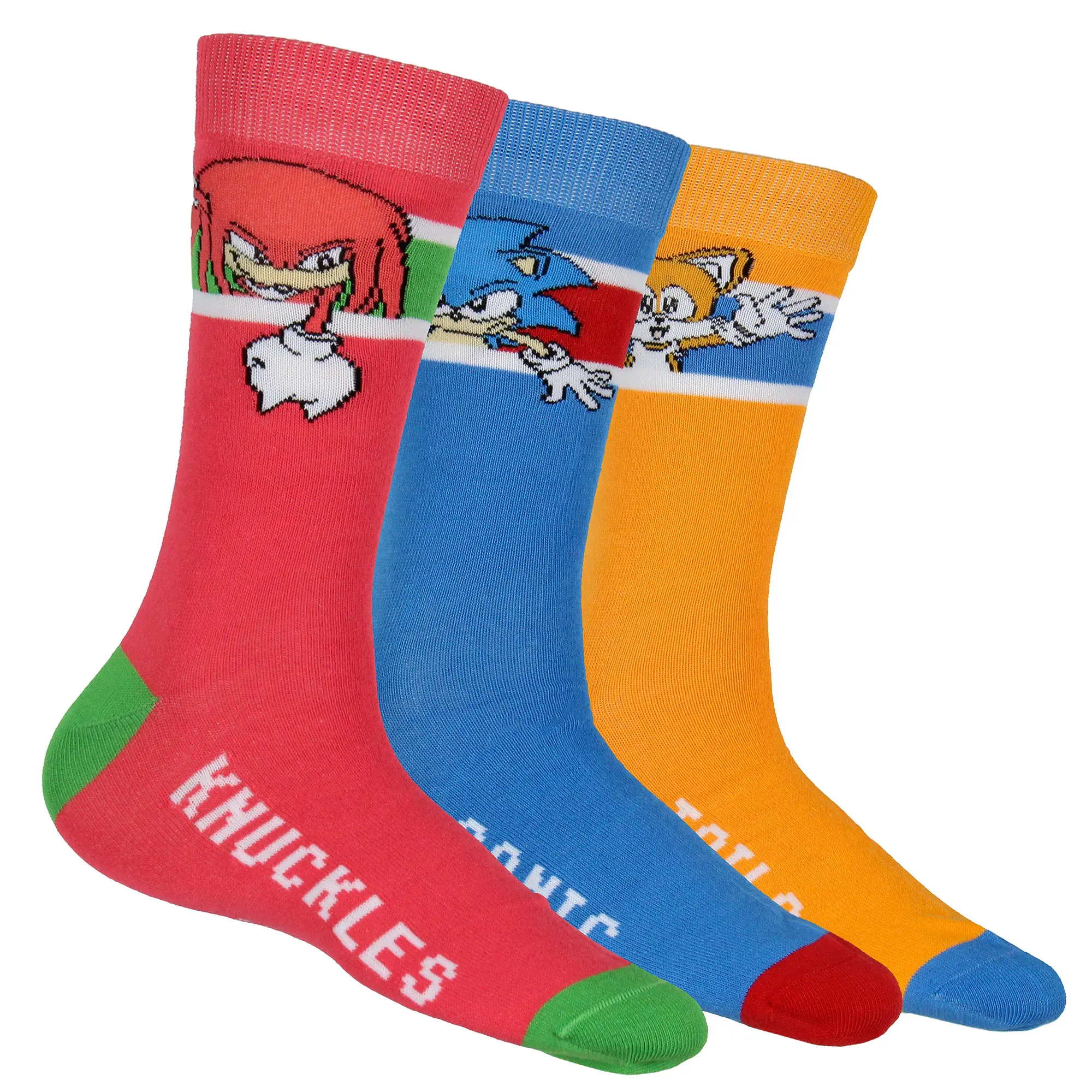 Sonic The Hedgehog Socks Men's 3 Pair Crew Socks Sonic Tails and Knuckles (Sock Size 10-13)