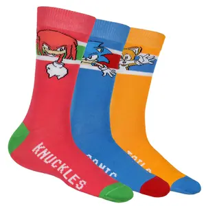 Sonic The Hedgehog Socks Men's 3 Pair Crew Socks Sonic Tails and Knuckles (Sock Size 10-13)