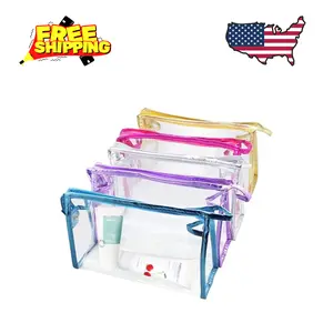 5 Pcs Clear Waterproof Cosmetic Bag with Zipper, PVC Transparent Plastic Makeup Organizing Bags