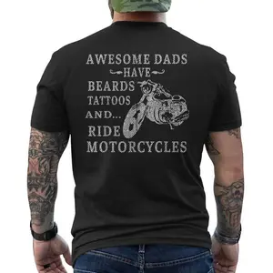 Awesome Dads Have Tattoo Beards Ride Motorcycles T Shirt, Fathers Day Gift For Mens, Men's T-Shirt Design On Back, Gift for Men, Car Guy Hoodie, Garage Sweatshirt, ,Cotton, Fabric, Menswear, Soft, Tops, Unisex