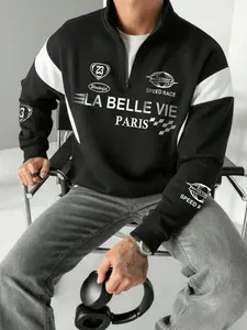 2026 Trendy Racing Graphic Quarter Zip Pullover - Heavyweight Color Block Loose Fit Sweatshirt - Aesthetic Moto Style Long Sleeve Top for Unisex Oversized Streetwear Look - Graphic Sweatshirts