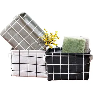3 Packs Storage Basket Bins Canvas Mini Storage Cubes Storage Basket for Makeup, Baby Toys Liners, Books Nursery Storage Baskets with Handles for Shelves & Desks (Black+White+Gray)