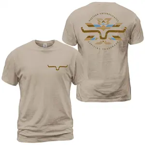 Kimes Ranch Horn Logo Aztec T-Shirt, Western Ranch Graphic Tee, Distressed Tribal Back Print With Front Chest Horn Emblem, Cowboy Casual Outfit, Soft Cotton Tee Gift For Men and Women