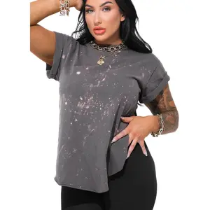 PEBBY BASICS BLEACHED OUT STONE SIDE SLIT TEE