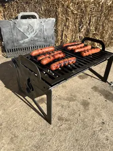 Steel Metal Portable Charcoal Grill that Folds Up/Unpainted and Unseasoned/Raw Steel