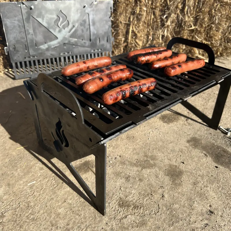 Steel Metal Portable Charcoal Grill that Folds Up/Unpainted and Unseasoned/Raw Steel