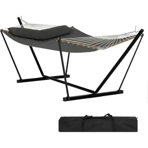 2-Person Outdoor Hammock with Stand – Portable Double Hammock with Balance Rope & UV-Resistant Fabric, 450 LBS Capacity for Patio, Backyard, Garden & Beach