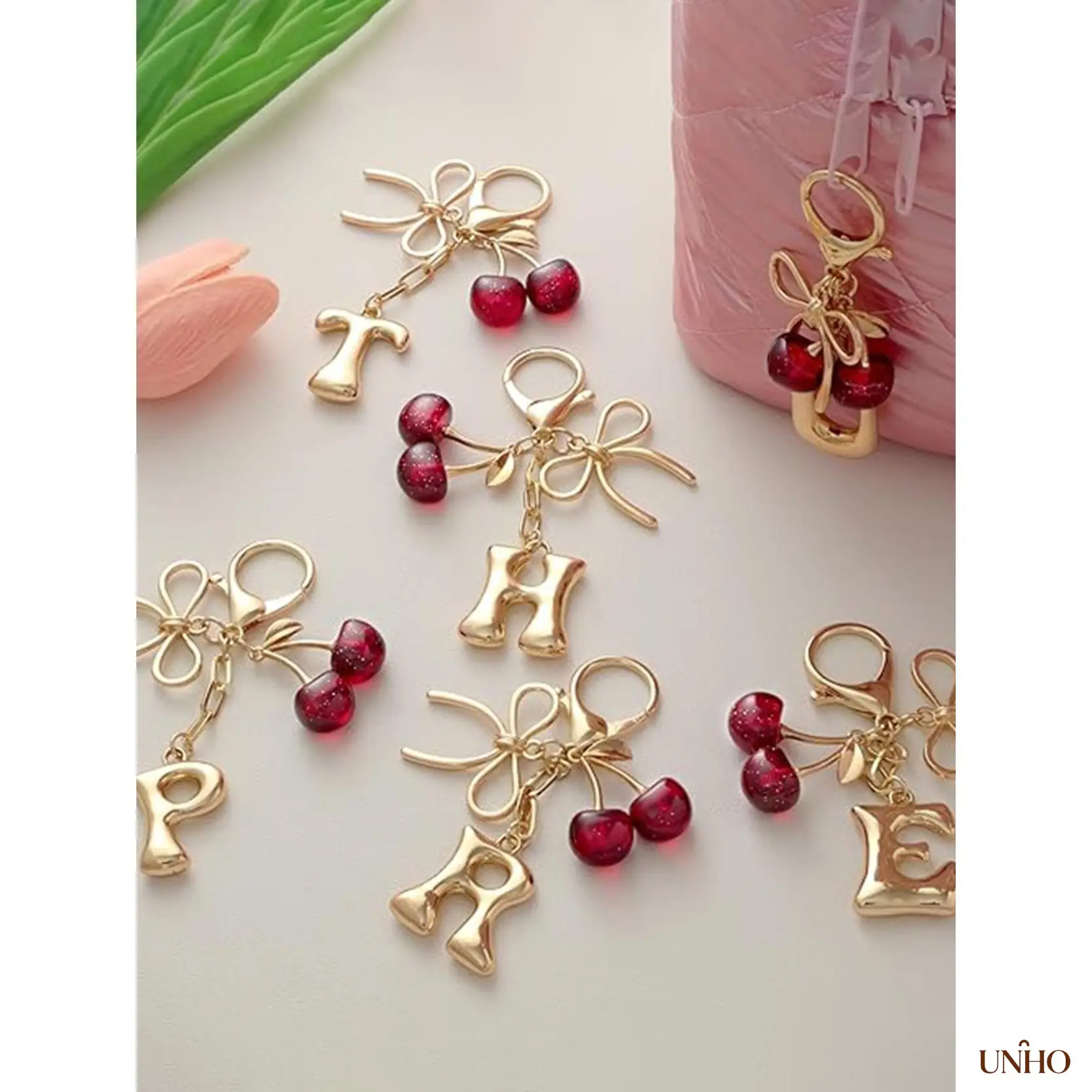Cherry Bow Letter Key Ring Pendant For Women, Casual Daily Accessory, Multi Purpose Ornament For Wallets, Handbags, Backpacks And Student Car Keys