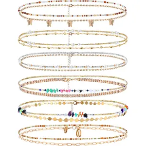 12 Pcs Waist Beads Body Jewelry Beach Bikini Belly Beads Waist Chains for Women Adjustable Belly Necklace Stomach Jewelry Chain Women's Body Chains (Simple Style)