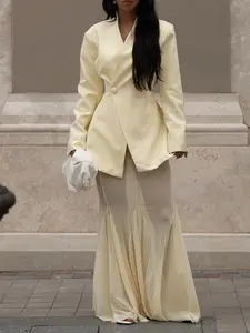 Women's Two-Piece Dress Set, Fashionable Formal Commuter Plain Color Suit, Transparent Mesh Skirt, Fall & Winter