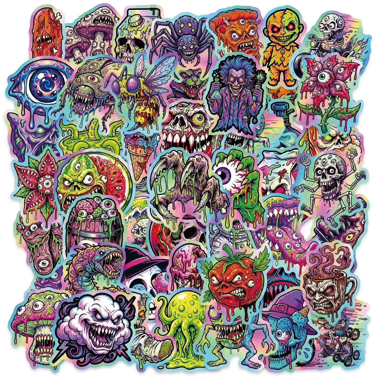50 Gothic Horror Theme Graffiti Adhesive Stickers, Premium Skull Stickers, Skull Zombie Monster Decals, Vinyl Waterproof Durable Decorations, Sticker Set for Water Bottles Laptops Skateboards Guitars Helmets