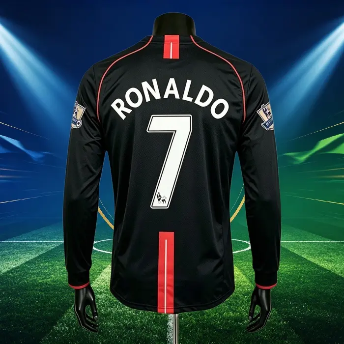 2007 2008 Away Retro Black No.7 Ronaldo Long Sleeved Soccer jersey