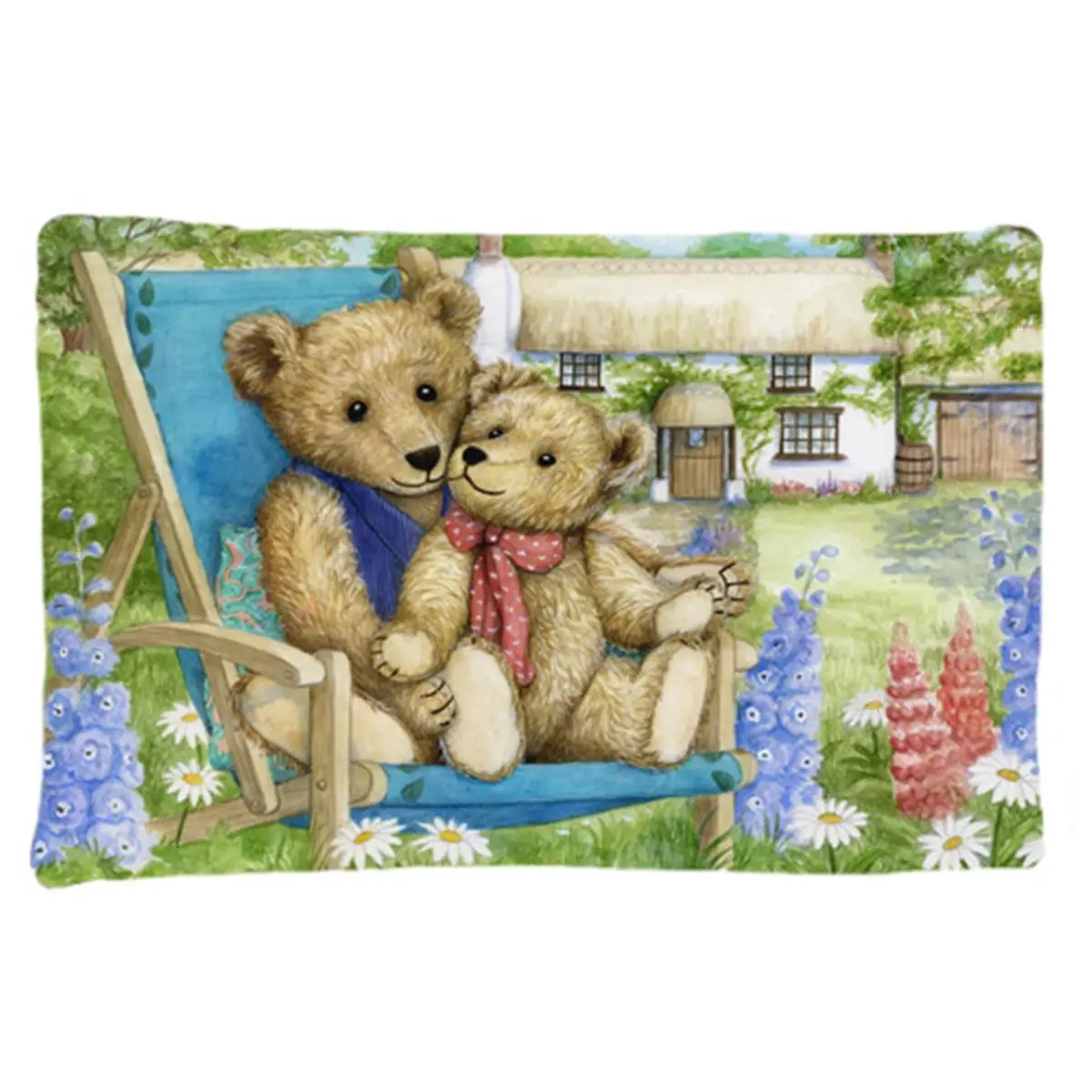 Springtime Teddy Bears in Flowers Fabric Standard Pillowcase