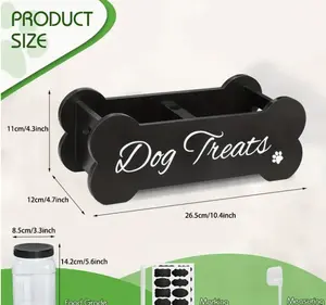Plywood black-painted bone-shaped storage box with jar