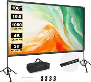 Projector Screen with Stand, 100 inch Portable Projector Screen Stand with Elastic Rope Bar, Outdoor Indoor 16:9 4K  Wrinkle-Free Front Rear Projection Screen with Carry Bag for  Theater Party