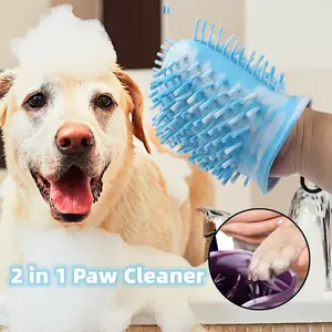 2 In 1 Dog Paw Cleaner Cup Portable Soft Silicone Brush Automatic Foot Washer Cleaning Tool for Pet