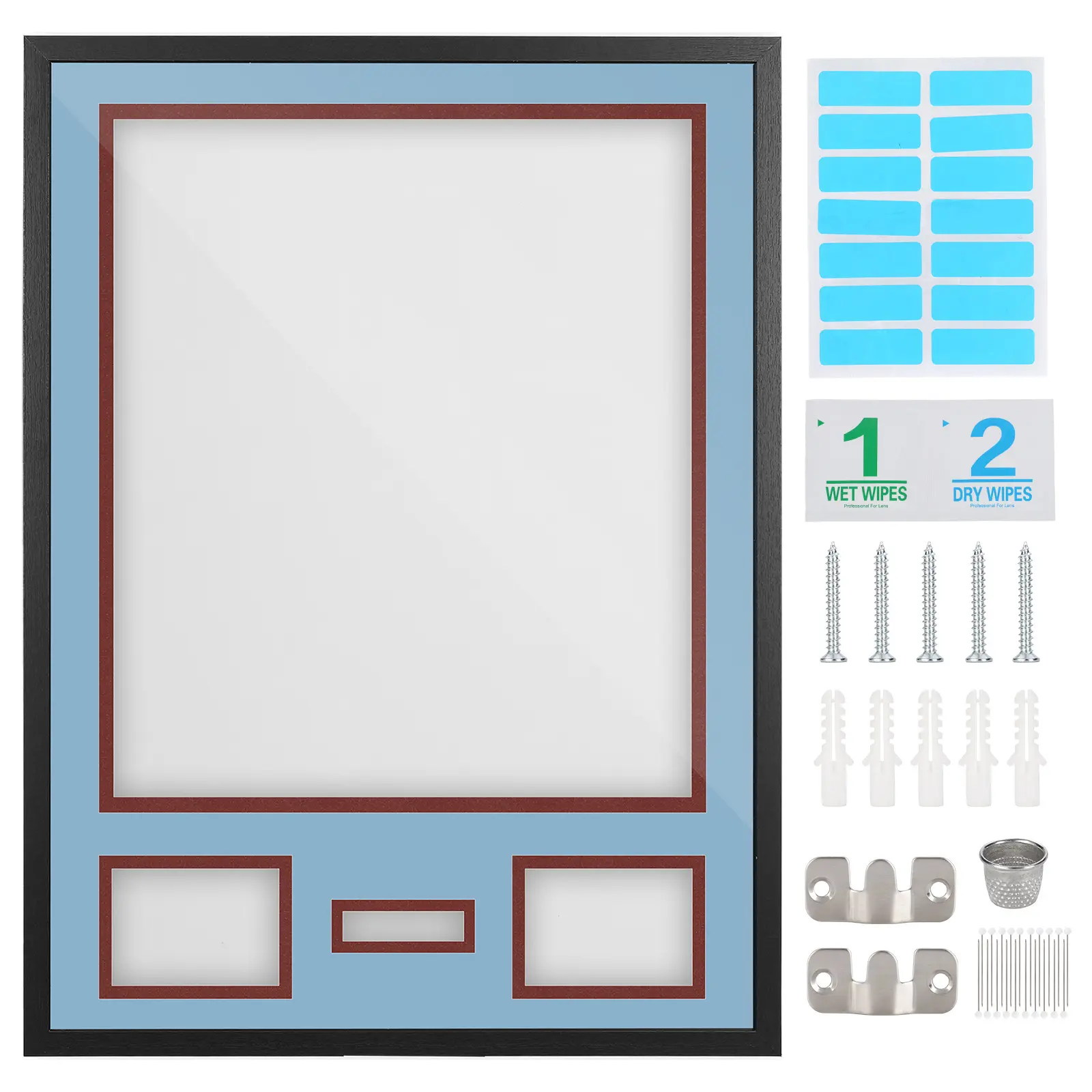 Jersey Shadow Box Display Frame with 2 Photo Slots and Signature Opening - Burgundy Bottom Mat, 10 Top Colors
