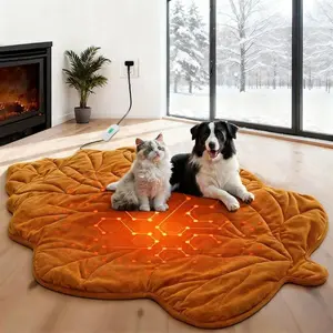 Large Dog Heating Pad Waterproof Electric Heated Beds, Pet Pads for Indoor Outdoor, Adjustable Temperature, Chew Resistant Cord, Washable Maple Leaf Shaped Cat Heating Pad Non Slip Bottom(35"X27")