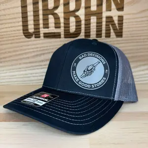 Bad Decisions Make Good Stories Custom Leatherette Patch Trucker Style and Evolve Ponytail Hats trucker hat unisex hat