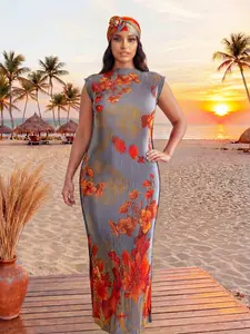 Women's Floral Leaf Print Robe Set, Hooded Shawl & Scarf Included, Casual Beach Cover-Up, Sun Protection, Windproof Daily Wear, Beach Cover Ups, Swimwear Cover Up