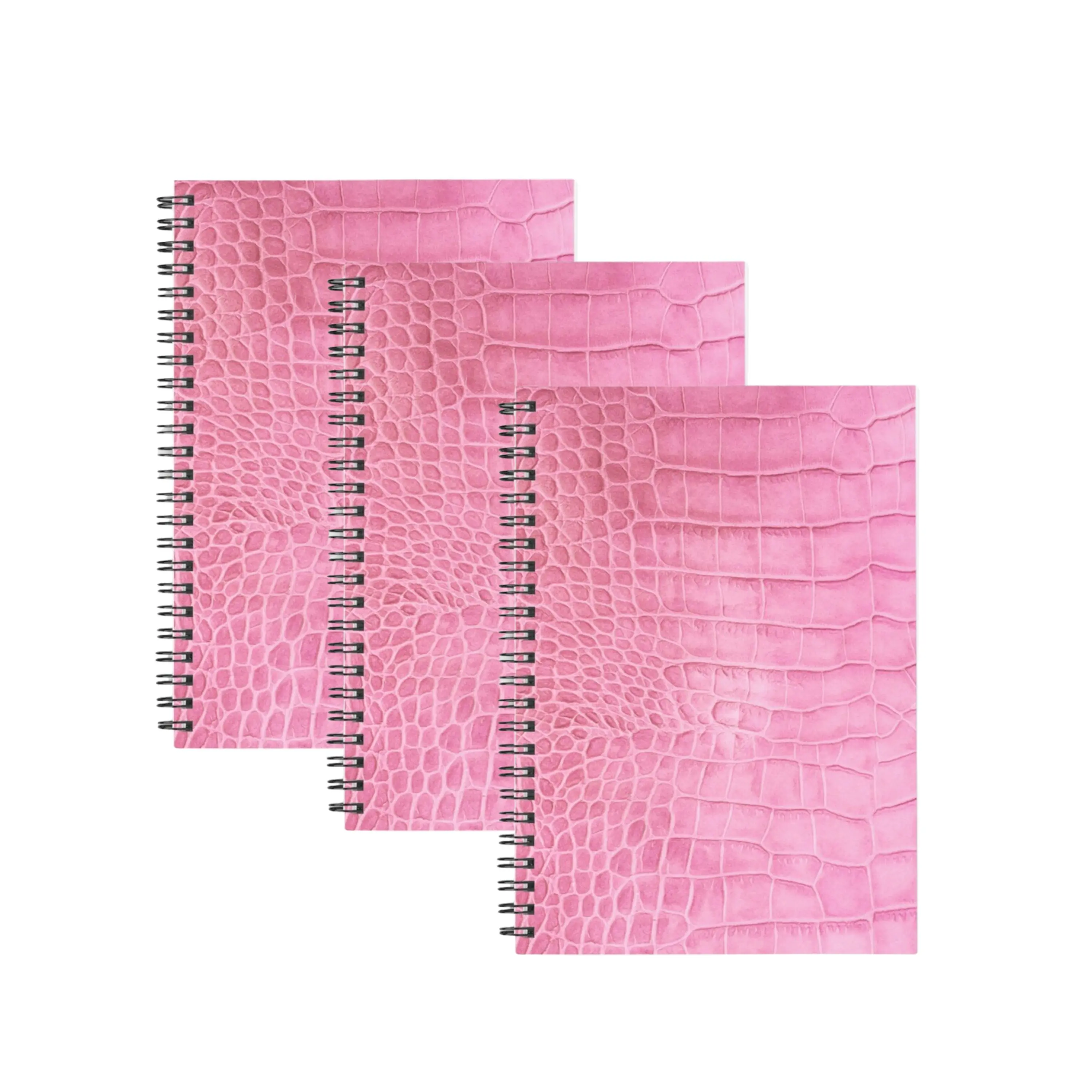 3pcs Journal Notebooks Pink Luxury Crocodile Leather Texture Girls Notebook School 160 Pages A5 Medium Size Thick Paper, Spiral-bound, Waterproof Flexible Plastic Cover, for College, Sketching, Drawing, Painting