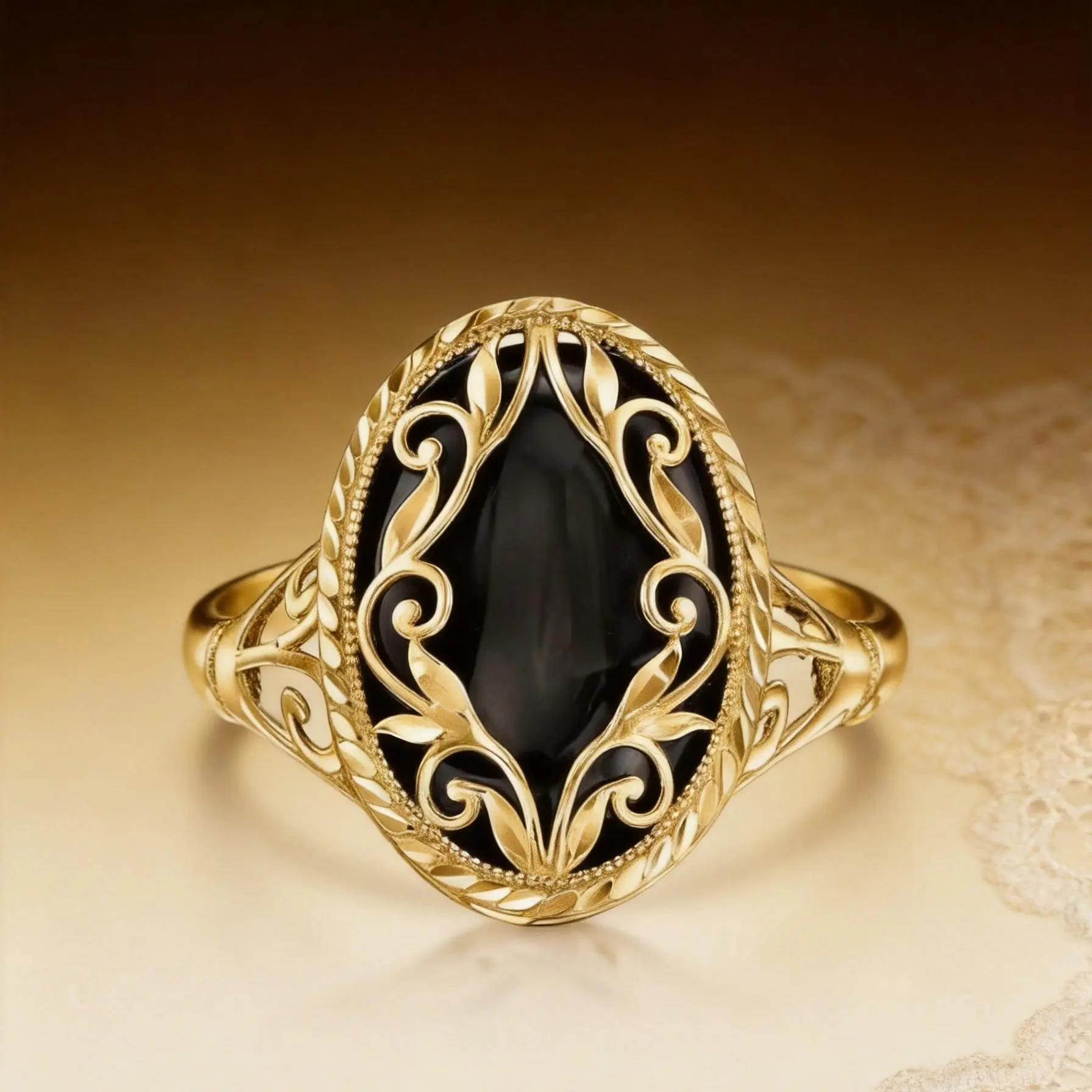 Women's Retro Gold Filigree Oval Stamp Ring - Scroll Floral Declaration Design, Cute Costume Jewelry Gift for Birthday, Holiday