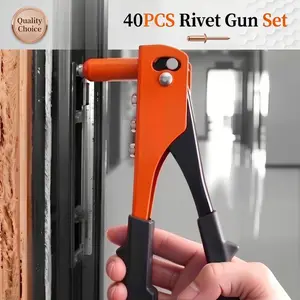 Heavy Duty 9.5" Hand Riveter Tool Kit with 40Pcs Rivets Professional Pop Rivet Gun for Metal Plastic DIY Ergonomic Non-Slip Handle Includes Blister Case