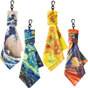 Glasses Cleaning Cloth, Microfiber Eye Glass Clean Cloths Cleaner  for Eyeglasses, Screens, Camera Lenses-World Classic Art Design 4 count