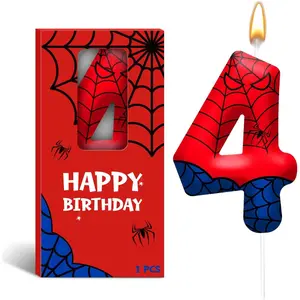 Spider Themed Birthday Candles Number 4 Red Blue Spider Web Themed Cake Topper Candle Party Decoration Birthday Party Celebrations Supplies Favors (Number 4)