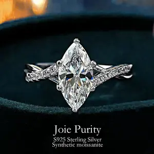 S925 Silver Light Luxury Elegant Jewelry Marquise Cut Moissanite Ring -- Interlocking Geometric Design Engagement Ring for Women