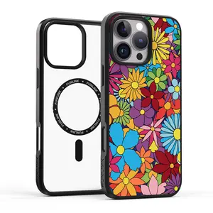 XLUIN  Magnetic Compatible with iPhone 16 Pro Max Case, Military-Grade Protection Magsafe Phone Case with Removable Back Cover with Tactile Raised Pattern Blue Flower