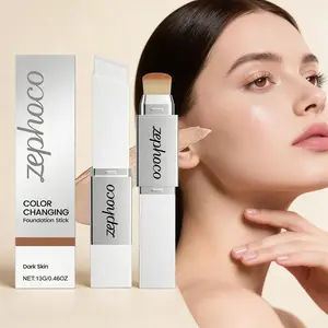 Color-Changing Foundation Stick, Smooth Invisible Matte, Modern Simple Style, Temperature-Sensitive Concealer, Portable Brush Included, Ideal for Travel