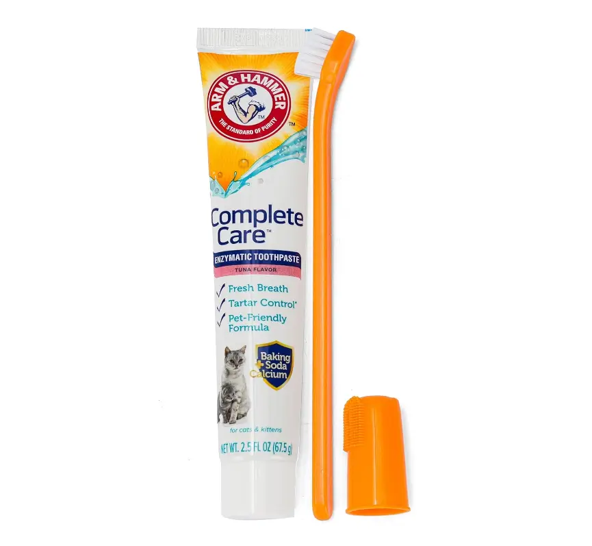 Arm & Hammer Complete Care Cat Dental Kit, Tuna Flavor, 2.5 Oz | Enzymatic toothpaste with dual-head toothbrush and finger brush, fluoride-free baking soda formula