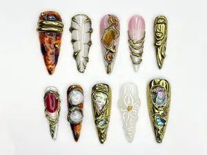 AuréNails – Metallic Gemstone Press On Nails | Gold Sculpted Nail Art | Gemstone-Inspired Press Ons | Luxury Artisan Nails | Statement Nails – AN17