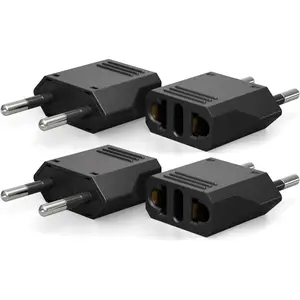 European Travel Plug Adapter Type C - 4 Pack,  to  Pin Converter for , Spain, , France &  - Reliable Power Outlet Adaptor for EU Travel, Compact & Safe Design, Black
