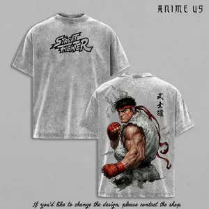 Ryu Street Fighter Anime Vintage Washed Tee, Retro Martial Arts Graphic T-Shirt, Oversized Heavy Cotton Top, Classic Fighter Aesthetic Shirt, Gift for Anime Lover & Arcade Fans, 90s Style Streetwear Tee