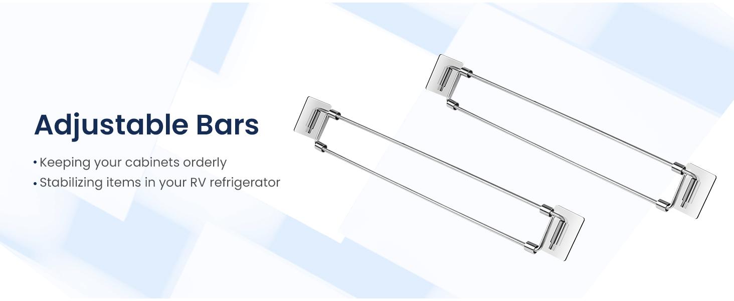 RV Travel Secure Bars – Adjustable Stainless Steel Rods for Organizing, 2 Pack