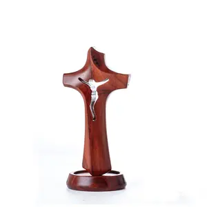 Standing Wooden Crucifix Cross on Table,Christian Catholic Standing Jesus Statue Crucifix Prayer Wall Decor for Home