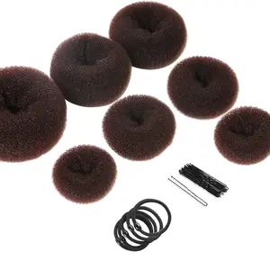 Donut Hair Bun Maker Set - 7 Rings (1 Extra-Large, 2 Large, 2 Medium, 2 Small), 5 Elastic Bands, 20 Hair Pins