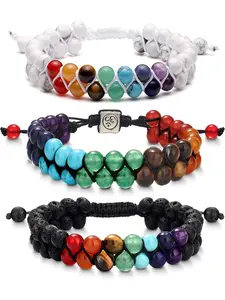 2/3 Pcs Colorful Chakra Lava Stone Beaded Bracelet for Women Men Double-layer Design with Natural Healing Crystals Aromatherapy Lava Stones Adjustable Clasp Fits All Wrist Sizes Comfortably High-quality Polished Beads Fashionable Durable for Daily Wear
