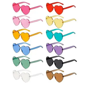 12 Pairs Vintage Halloween Christmas Wedding Birthday Party Decorative Heart/Star Shaped Sunglasses for Women Colorful Glasses Fun Trendy Transparent Heart Sunglasses Party Favor Photo
