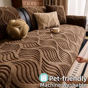 Thick Textured Plush Sofa Cover, Soft Wavy Couch Seat Protector Pad, Washable Sofa Slipcover, Non Slip Machine Washable Pet Friendly Sofa Cover, Anti Scratch Furniture Protector for Cats & Dogs, Sectional, Loveseat, 3 Seater Couch