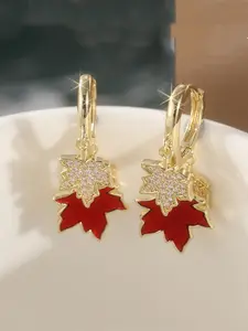 Fashion Vintage Maple Leaf Pendant Earrings, Sparkling Cubic Zirconia, Ideal Gift for Her, Casual Daily Wear, All Seasons