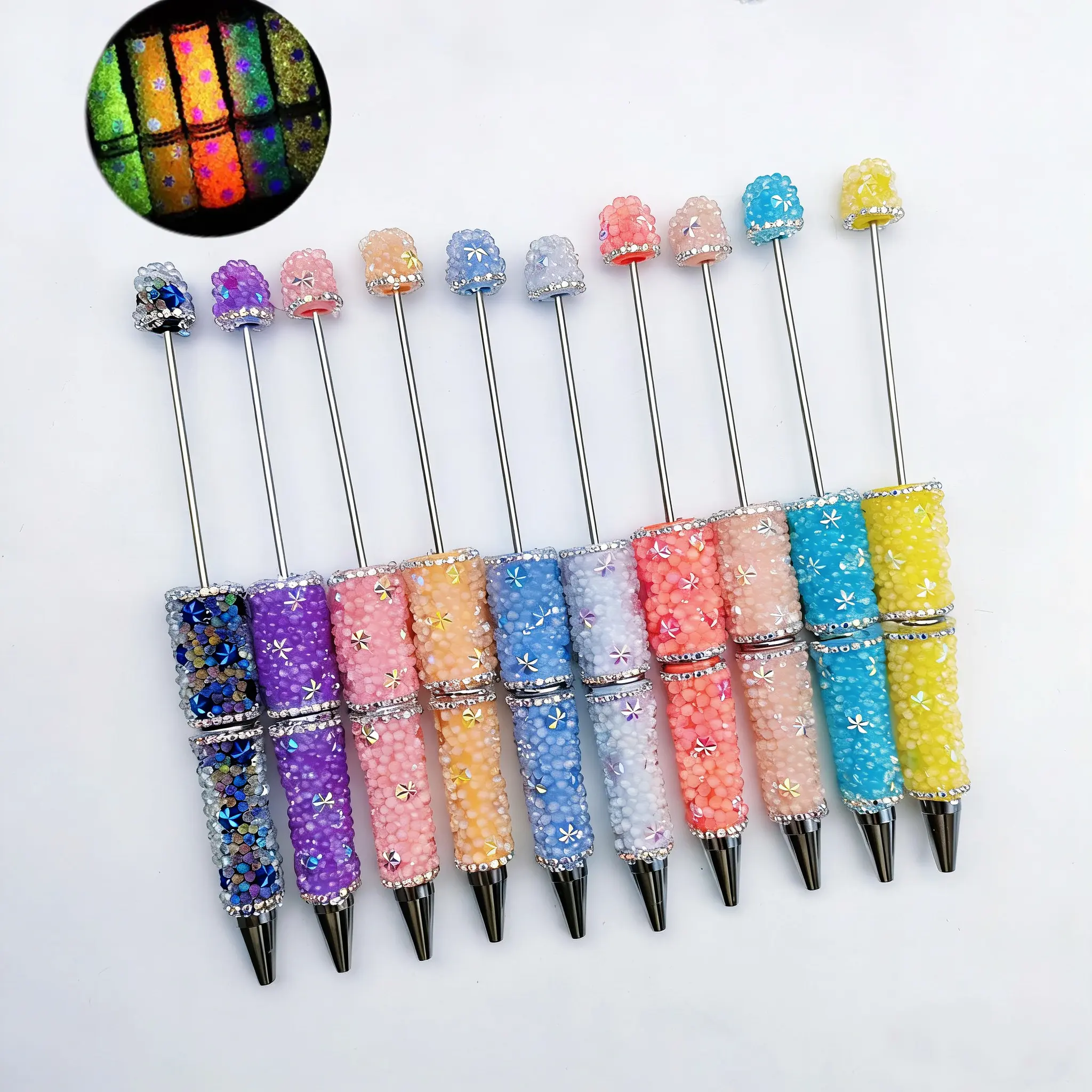 5PCS Bubble Beads for DIY Beaded Pens,ball pen, glitter beadable Glow-in-the-Dark, Rhinestone Chain, Easy to DIY Bead Pen Assorted Colors Fun Creative Gift school supply pen making trendy stuff ballpoint pen tween girl gift